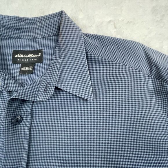 Eddie Bauer Blue HoundsTooth Long Sleeve Shirts Men's Long Large Some Defects - Picture 6 of 9